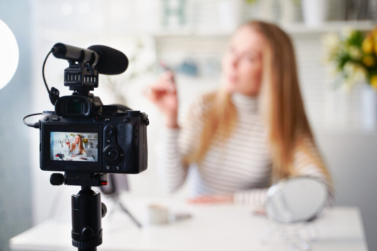 lady recording a video blog